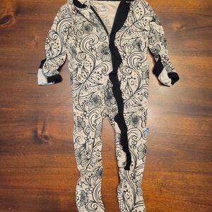 Kickee Pants Black and Cream Floral Kids Footie